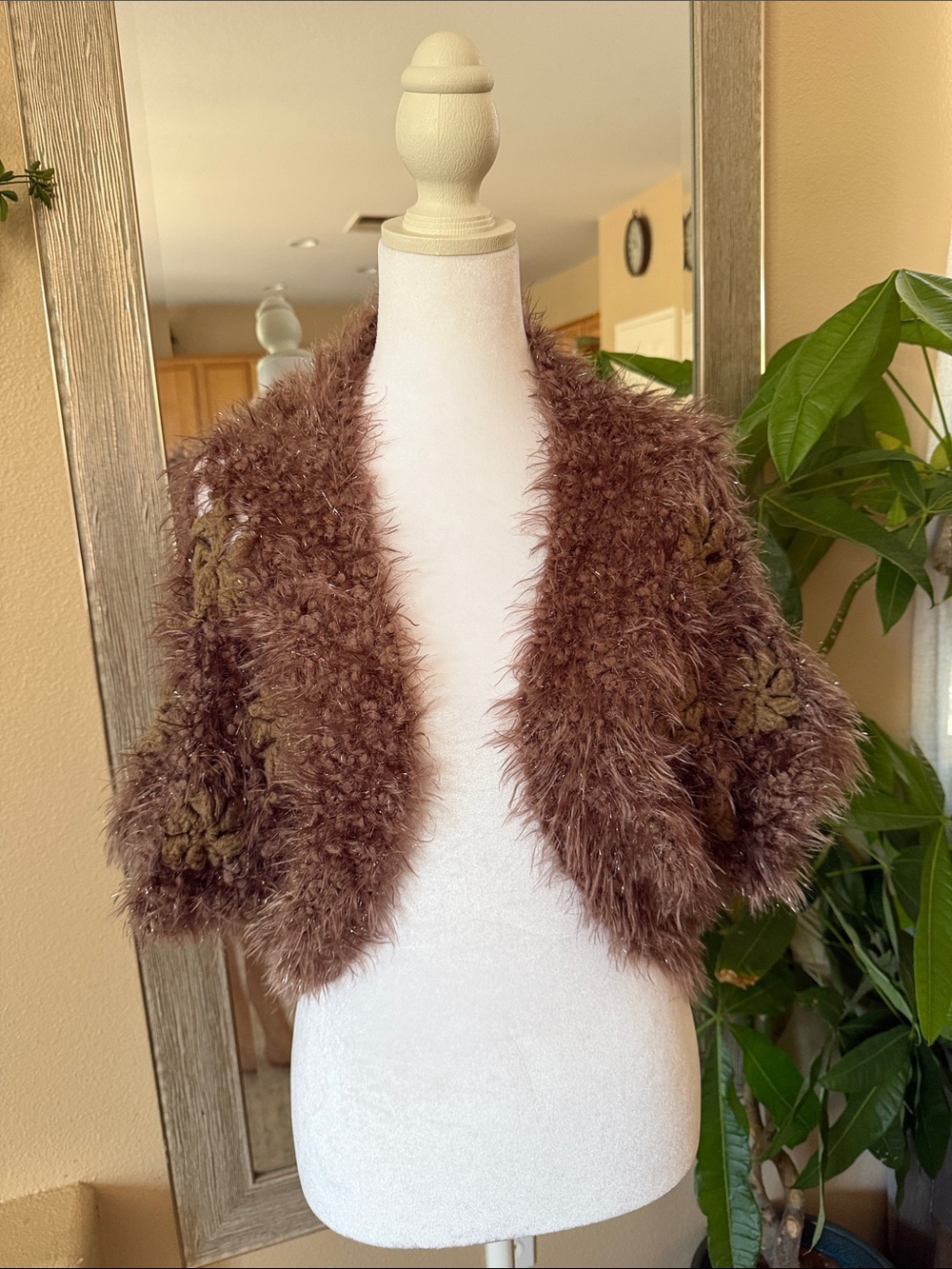 Umgee Brown Fuzzy Cropped Teddy Shrug Jacket